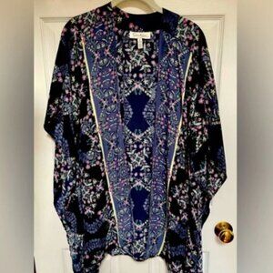 Jessica Simpson Maternity Women Kimono Top Size OS Black & Blue Floral Chiffon